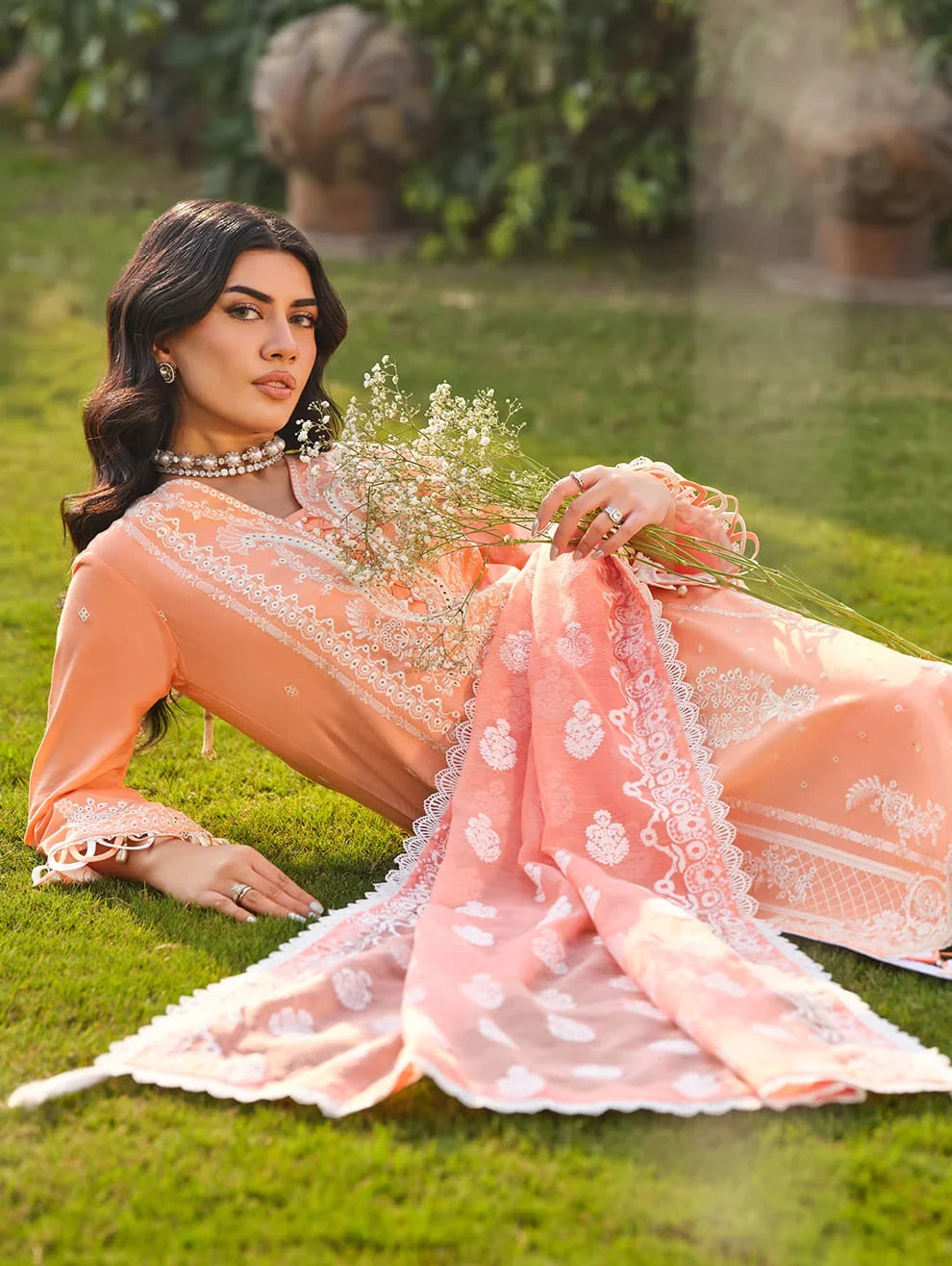 MLL-02 BLUSH GARDENIA Unstitched 3 Piece Luxury Lawn