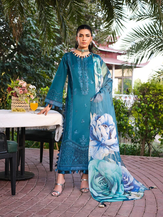 MLL-03  AZURE BLOSSOM Unstitched 3 Piece Luxury Lawn