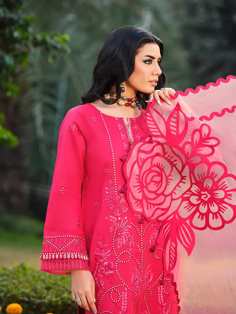 MLL-06  CRIMSON ROSE Unstitched 3 Piece Luxury Lawn