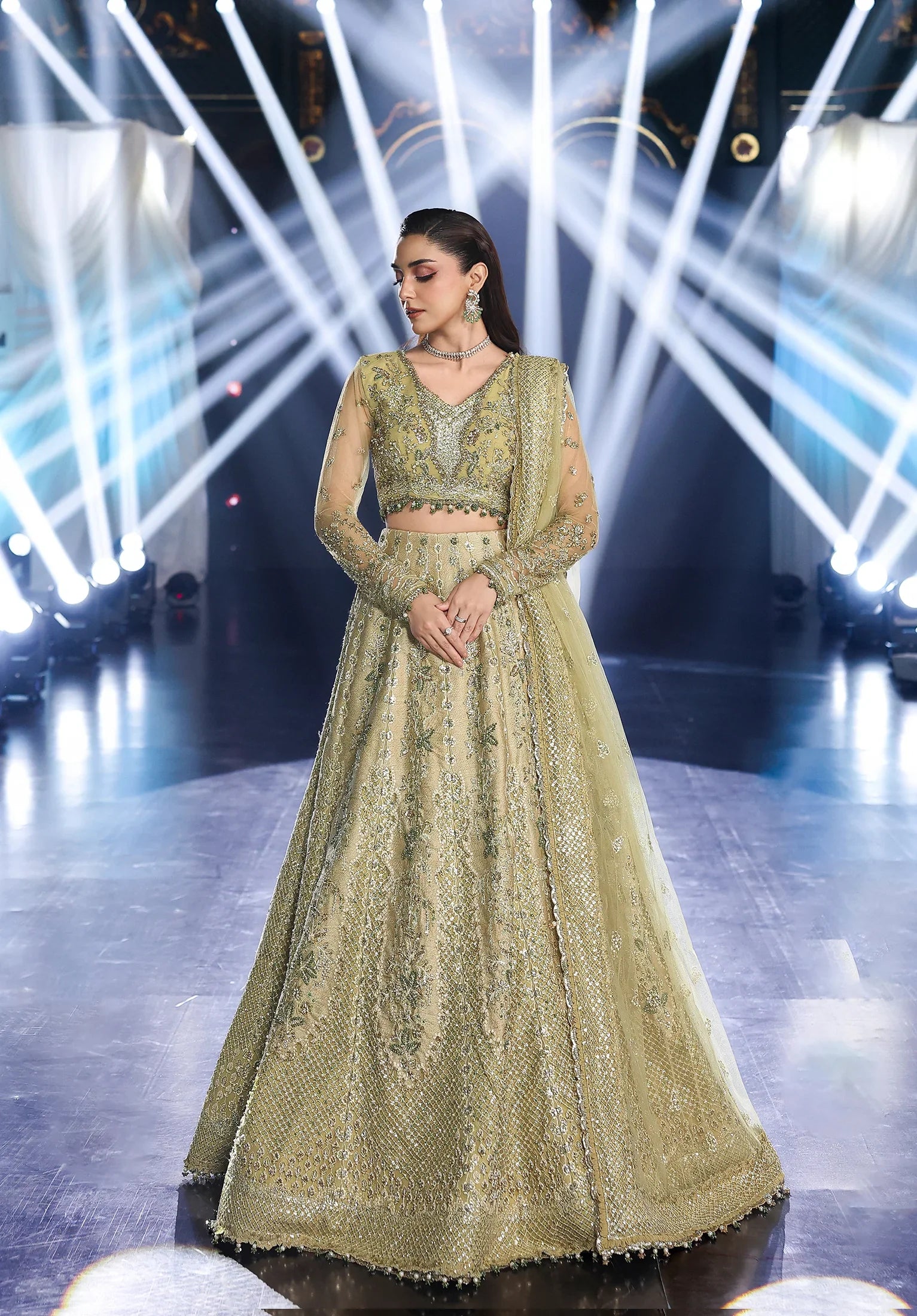 MINT MAJESTY in EMBROIDERED POLY NET HAND EMBELLISHED FRONT YOCK and EMBROIDERED POLY NET DUPATTA from STARDOM - FORMAL HANDWORK '25
