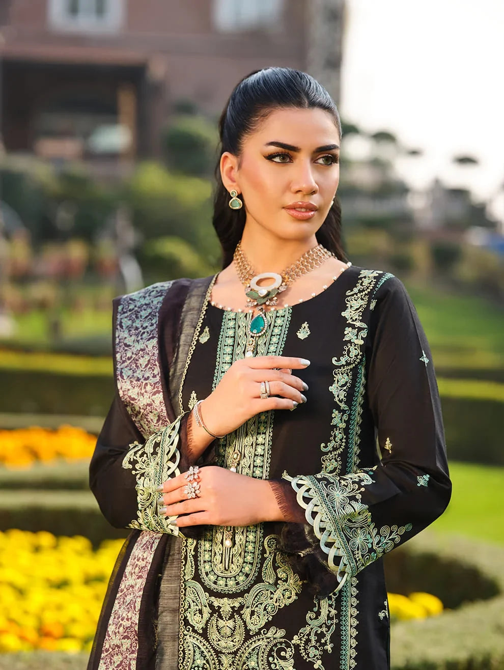 MLL-01 EMERALD NOIR Unstitched 3 Piece Luxury Lawn