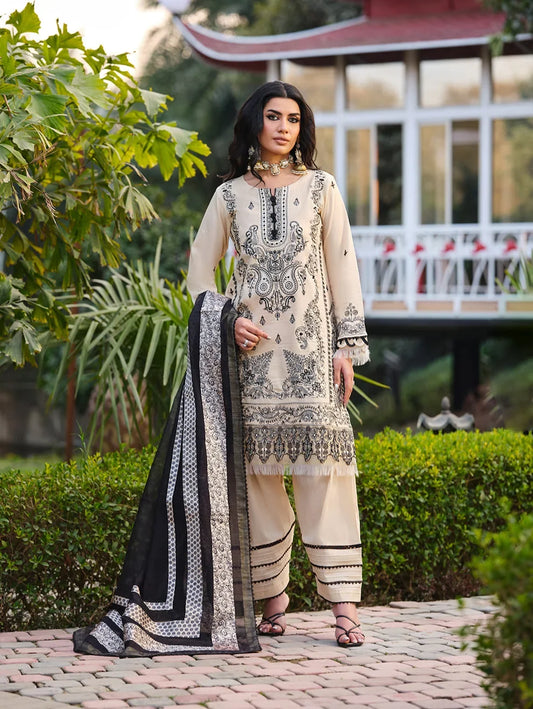 MLL-04  IVORY ELEGANCE Unstitched 3 Piece Luxury Lawn