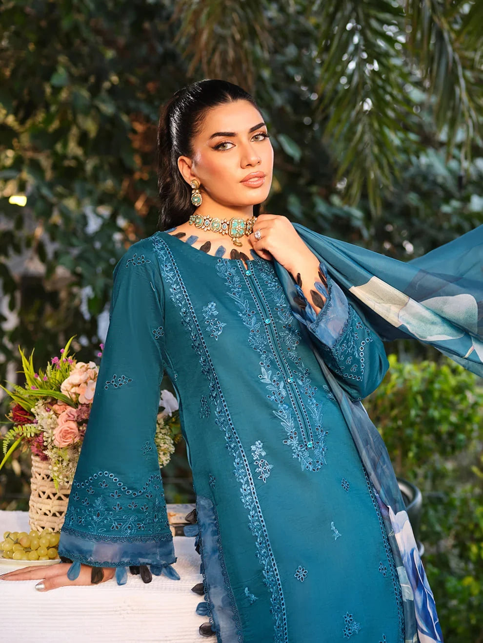 MLL-03  AZURE BLOSSOM Unstitched 3 Piece Luxury Lawn