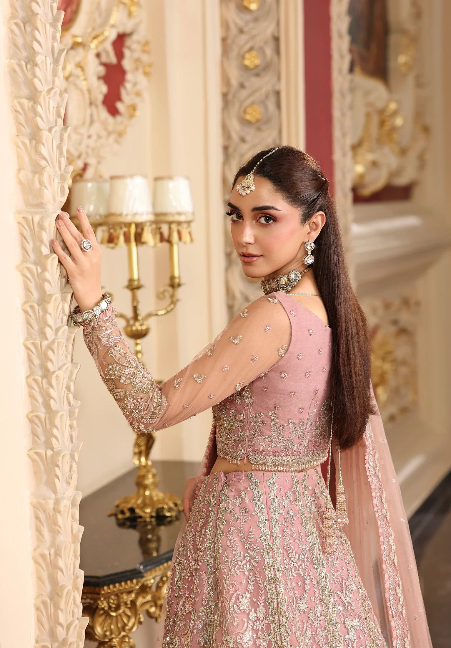 Close up image of  GLAMOROUS EMBROIDERED POLY NET SLEEVES BORDER