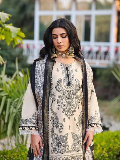 MLL-04  IVORY ELEGANCE Unstitched 3 Piece Luxury Lawn
