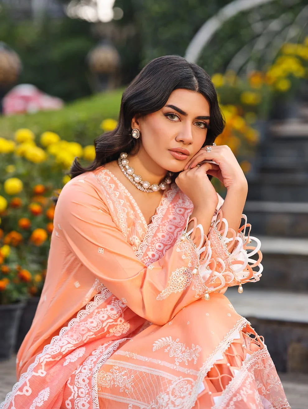 MLL-02  BLUSH GARDENIA Unstitched 3 Piece Luxury Lawn
