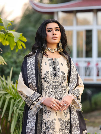 MLL-04  IVORY ELEGANCE Unstitched 3 Piece Luxury Lawn