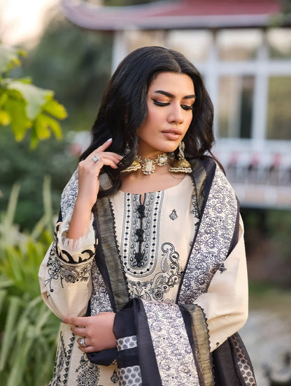 MLL-04  IVORY ELEGANCE Unstitched 3 Piece Luxury Lawn